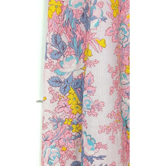 60s vintage pink yellow floral long aline front slit maxi skirt - Picture 4 of 5